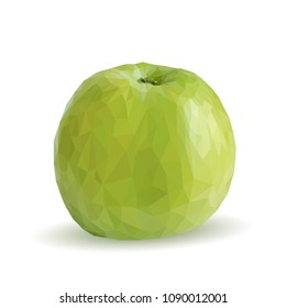 Fresh, nutritious and tasty green apples. Bloom of apples. Symbols of fruits. Elements for label design. Vector illustration. Fruits ingredients in triangulation technique. Apples low poly.