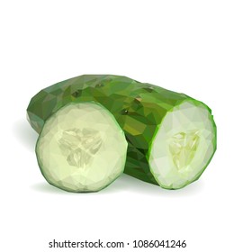 Fresh, nutritious, tasty green cucumber. Vector illustration. Vegetables ingredients in triangulation technique. Cucumber low poly.