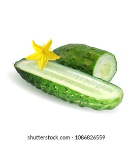 Fresh, nutritious, tasty green cucumber. Vector illustration. Vegetables ingredients in triangulation technique. Cucumber low poly.