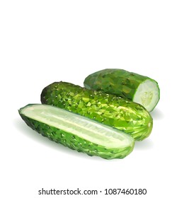 Fresh, nutritious, tasty green cucumber. Vector illustration. Vegetables ingredients in triangulation technique. Cucumber low poly.