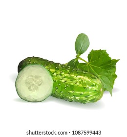 Fresh, nutritious, tasty green cucumber. Vector illustration. Vegetables ingredients in triangulation technique. Cucumber low poly.