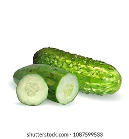 Fresh, nutritious, tasty green cucumber. Vector illustration. Vegetables ingredients in triangulation technique. Cucumber low poly.
