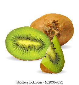 Fresh, nutritious and tasty kiwi. Symbols of fruits. Elements for label design. Vector illustration. Fruits ingredients in triangulation technique. Kiwi low poly.