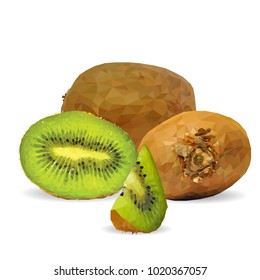 Fresh, nutritious and tasty kiwi. Symbols of fruits. Elements for label design. Vector illustration. Fruits ingredients in triangulation technique. Kiwi low poly.