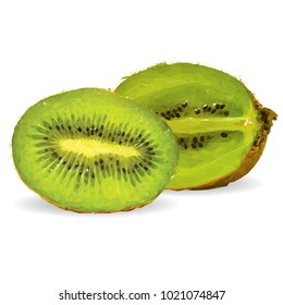 Fresh, nutritious and tasty kiwi. Symbols of fruits. Elements for label design. Vector illustration. Fruits ingredients in triangulation technique. Kiwi low poly.