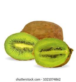 Fresh, nutritious and tasty kiwi. Symbols of fruits. Elements for label design. Vector illustration. Fruits ingredients in triangulation technique. Kiwi low poly.