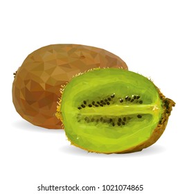 Fresh, nutritious and tasty kiwi. Symbols of fruits. Elements for label design. Vector illustration. Fruits ingredients in triangulation technique. Kiwi low poly.