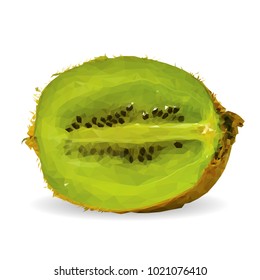 Fresh, nutritious and tasty kiwi. Symbols of fruits. Elements for label design. Vector illustration. Fruits ingredients in triangulation technique. Kiwi low poly.