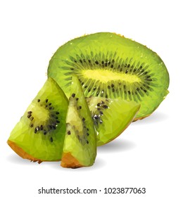 Fresh, nutritious and tasty kiwi. Symbols of fruits. Elements for label design. Vector illustration. Fruits ingredients in triangulation technique. Kiwi low poly.