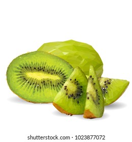 Fresh, nutritious and tasty kiwi. Symbols of fruits. Elements for label design. Vector illustration. Fruits ingredients in triangulation technique. Kiwi low poly.