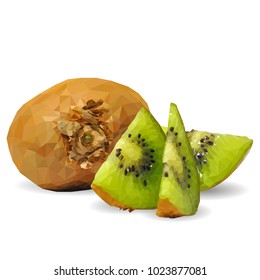 Fresh, nutritious and tasty kiwi. Symbols of fruits. Elements for label design. Vector illustration. Fruits ingredients in triangulation technique. Kiwi low poly.