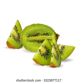 Fresh, nutritious and tasty kiwi. Symbols of fruits. Elements for label design. Vector illustration. Fruits ingredients in triangulation technique. Kiwi low poly.