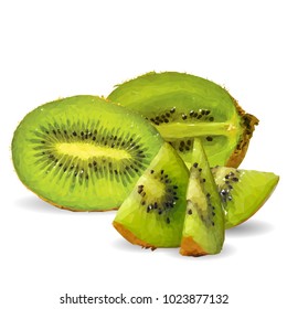 Fresh, nutritious and tasty kiwi. Symbols of fruits. Elements for label design. Vector illustration. Fruits ingredients in triangulation technique. Kiwi low poly.