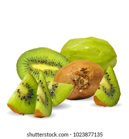 Fresh, nutritious and tasty kiwi. Symbols of fruits. Elements for label design. Vector illustration. Fruits ingredients in triangulation technique. Kiwi low poly.