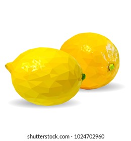 Fresh, nutritious and tasty lemon. Symbols of fruits. Elements for label design. Vector illustration. Fruits ingredients in triangulation technique. Lemon low poly.