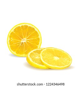 Fresh, nutritious and tasty lemon. Symbols of fruits. Elements for label design. Vector illustration. Fruits ingredients in triangulation technique. Lemon low poly.