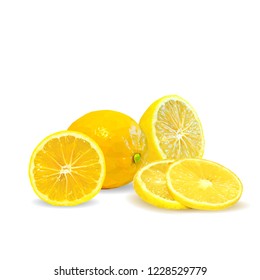 Fresh, nutritious and tasty lemon. Symbols of fruits. Elements for label design. Vector illustration. Fruits ingredients in triangulation technique. Lemon low poly.