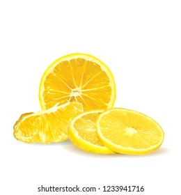 Fresh, nutritious and tasty lemon. Symbols of fruits. Elements for label design. Vector illustration. Fruits ingredients in triangulation technique. Lemon low poly.