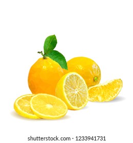 Fresh, nutritious and tasty lemon. Symbols of fruits. Elements for label design. Vector illustration. Fruits ingredients in triangulation technique. Lemon low poly.