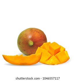 Fresh, nutritious and tasty mango. Symbols of fruits. Elements for label design. Vector illustration. Fruits ingredients in triangulation technique. Mango low poly.