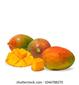 Fresh, nutritious and tasty mango. Symbols of fruits. Elements for label design. Vector illustration. Fruits ingredients in triangulation technique. Mango low poly.