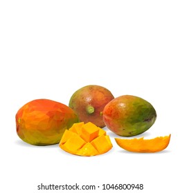 Fresh, nutritious and tasty mango. Symbols of fruits. Elements for label design. Vector illustration. Fruits ingredients in triangulation technique. Mango low poly.