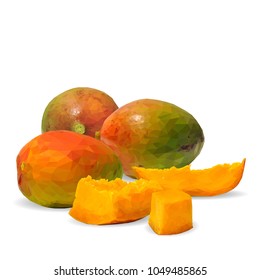 Fresh, nutritious and tasty mango. Symbols of fruits. Elements for label design. Vector illustration. Fruits ingredients in triangulation technique. Mango low poly.