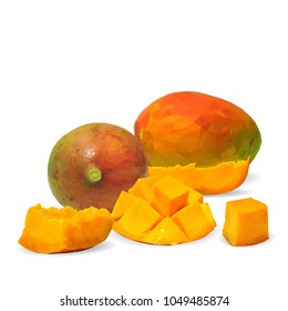 Fresh, nutritious and tasty mango. Symbols of fruits. Elements for label design. Vector illustration. Fruits ingredients in triangulation technique. Mango low poly.