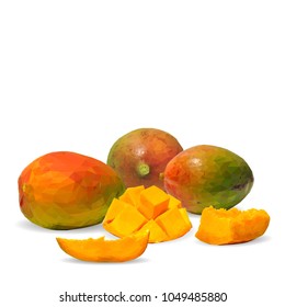 Fresh, nutritious and tasty mango. Symbols of fruits. Elements for label design. Vector illustration. Fruits ingredients in triangulation technique. Mango low poly.