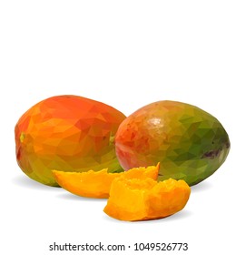 Fresh, nutritious and tasty mango. Symbols of fruits. Elements for label design. Vector illustration. Fruits ingredients in triangulation technique. Mango low poly.