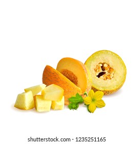 Fresh, nutritious and tasty melon. Symbols of berries. Elements for label design. Vector illustration. Berries ingredients in triangulation technique. Melon low poly.