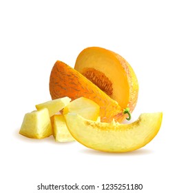 Fresh, nutritious and tasty melon. Symbols of berries. Elements for label design. Vector illustration. Berries ingredients in triangulation technique. Melon low poly.