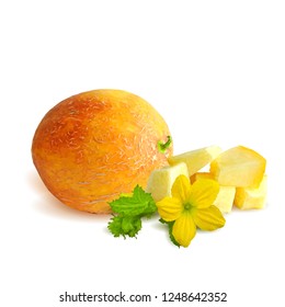 Fresh, nutritious and tasty melon. Symbols of berries. Elements for label design. Vector illustration. Berries ingredients in triangulation technique. 