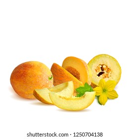 
Fresh, nutritious and tasty melon. Symbols of berries. Elements for label design. Vector illustration. Berries ingredients in triangulation technique. 
