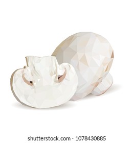 Fresh, nutritious, tasty mushrooms. Elements for pizza design. Vector illustration. Mushrooms ingredients in triangulation technique. Champignons with parsley low poly.