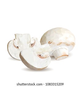 Fresh, nutritious, tasty mushrooms. Elements for pizza design. Vector illustration. Mushrooms ingredients in triangulation technique. Champignons low poly.