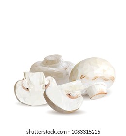 Fresh, nutritious, tasty mushrooms. Elements for pizza design. Vector illustration. Mushrooms ingredients in triangulation technique. Champignons low poly.
