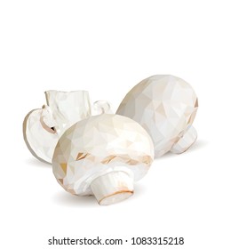Fresh, nutritious, tasty mushrooms. Elements for pizza design. Vector illustration. Mushrooms ingredients in triangulation technique. Champignons low poly.