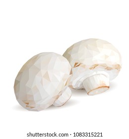 Fresh, nutritious, tasty mushrooms. Elements for pizza design. Vector illustration. Mushrooms ingredients in triangulation technique. Champignons low poly.