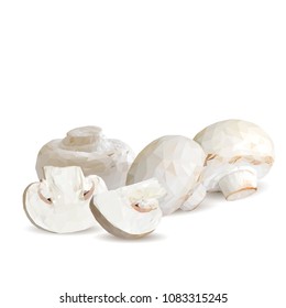 Fresh, nutritious, tasty mushrooms. Elements for pizza design. Vector illustration. Mushrooms ingredients in triangulation technique. Champignons low poly.