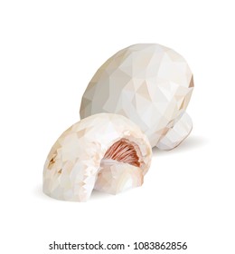 Fresh, nutritious, tasty mushrooms. Elements for pizza design. Vector illustration. Mushrooms ingredients in triangulation technique. Champignons low poly.