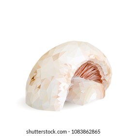 Fresh, nutritious, tasty mushrooms. Elements for pizza design. Vector illustration. Mushrooms ingredients in triangulation technique. Champignons low poly.
