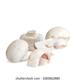 Fresh, nutritious, tasty mushrooms. Elements for pizza design. Vector illustration. Mushrooms ingredients in triangulation technique. Champignons low poly.
