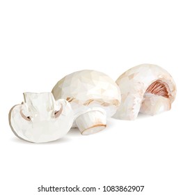 Fresh, nutritious, tasty mushrooms. Elements for pizza design. Vector illustration. Mushrooms ingredients in triangulation technique. Champignons low poly.