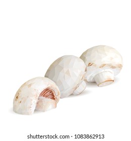 Fresh, nutritious, tasty mushrooms. Elements for pizza design. Vector illustration. Mushrooms ingredients in triangulation technique. Champignons low poly.