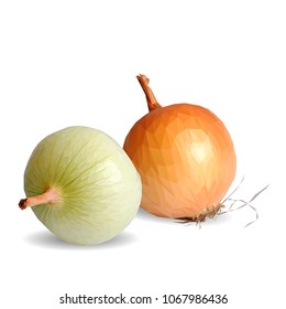 Fresh, nutritious, tasty onion. Beautiful onion. Vector illustration. Vegetables ingredients in triangulation technique. Onion low poly.