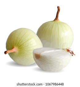 Fresh, nutritious, tasty onion. Beautiful onion. Vector illustration. Vegetables ingredients in triangulation technique. Onion low poly.