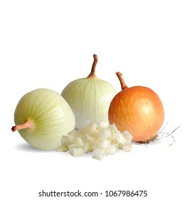 Fresh, nutritious, tasty onion. Beautiful onion. Vector illustration. Vegetables ingredients in triangulation technique. Onion low poly.
