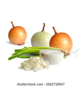 Fresh, nutritious, tasty onion. Green onion. Vector illustration. Vegetables ingredients in triangulation technique. Onion low poly.