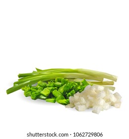 Fresh, nutritious, tasty onion. Green onion. Vector illustration. Vegetables ingredients in triangulation technique. Onion low poly.